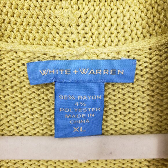 White + Warren Short Sleeve Belted Cardigan Sweater XL Chartreuse Yellow Green - Picture 3 of 8